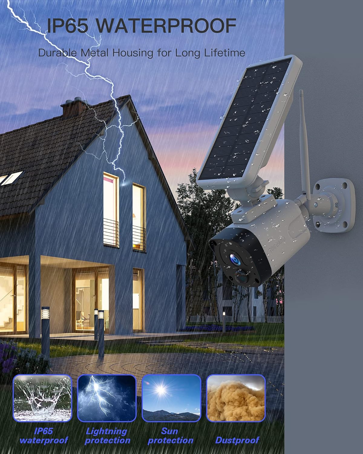Solar Security Camera Outdoor, Wireless Solar Powered Security Camera (Includes Base Station and 1 1080P Camera) with PIR Motion Detection