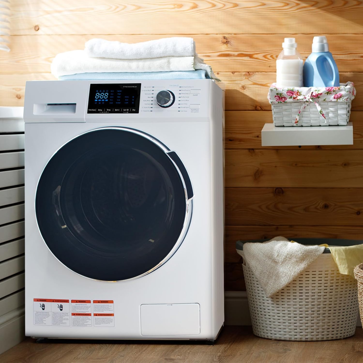 24" All-in-One Washer and Dryer Combo, 2.7 Cu.Ft Front Load Ventless Washer Dryer with 26.5 Lbs Loading Capacity, Compact Size, LED Display