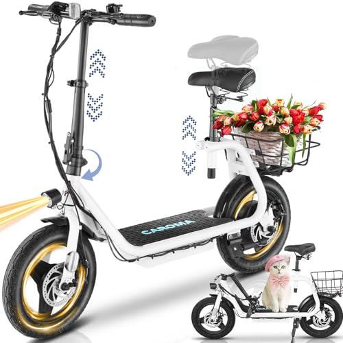 Caroma Peak 500W/800w/1200w Electric Scooters for Adults 14" Tire, 48V Battery, 30Miles Range, 20MPH Top Speed, Adjustable Electric Scooter with Seat