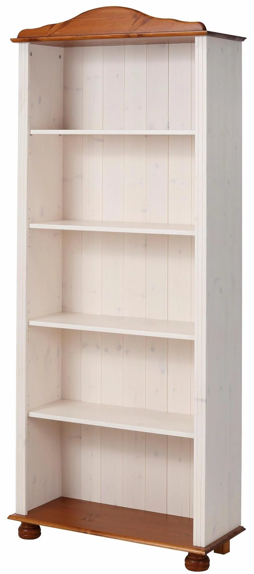 RealRooms Chester 5 Shelf Open Bookcase, White and Honey