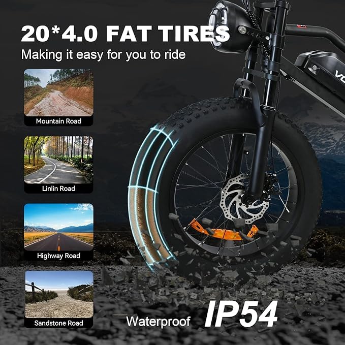Electric Bike for Adults, Peak 1000W Ebike, 28MPH 60Miles Electric Mountain Bike, 20" Fat Tire Adult Electric Bicycle with 48V 18.2AH Battery