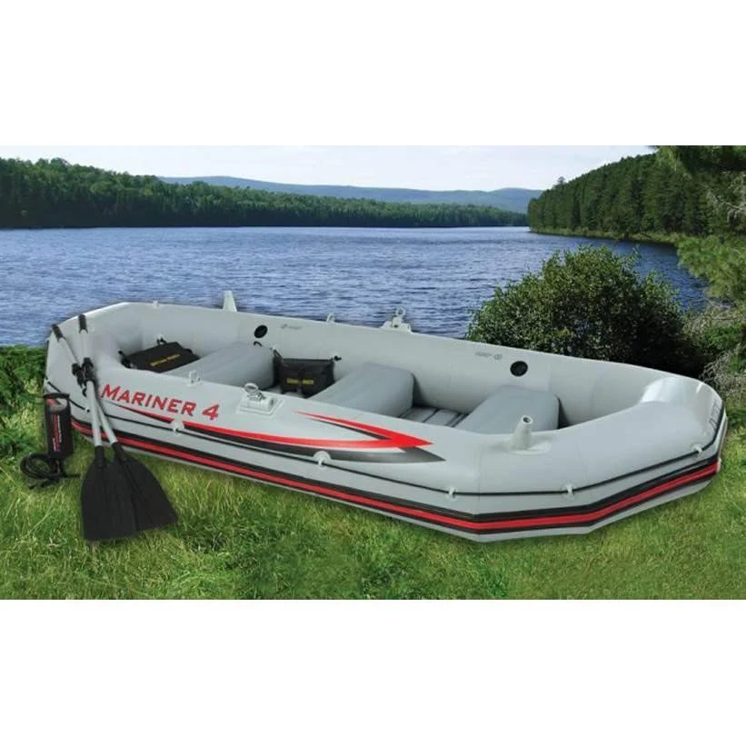 Intex Mariner 4 Inflatable Raft River Lake Dinghy Boat Set u0026 Motor Mount Kit