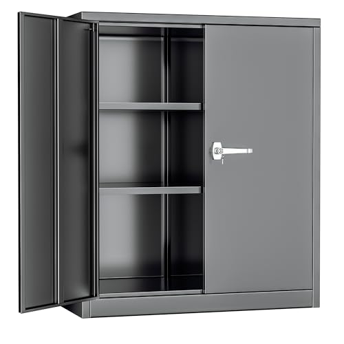 Greenvelly Metal Storage Cabinet, 72" Black Locking Storage Cabinets with Doors and 4 Shelves, Metal Cabinet for Garage Home Office, Classroom