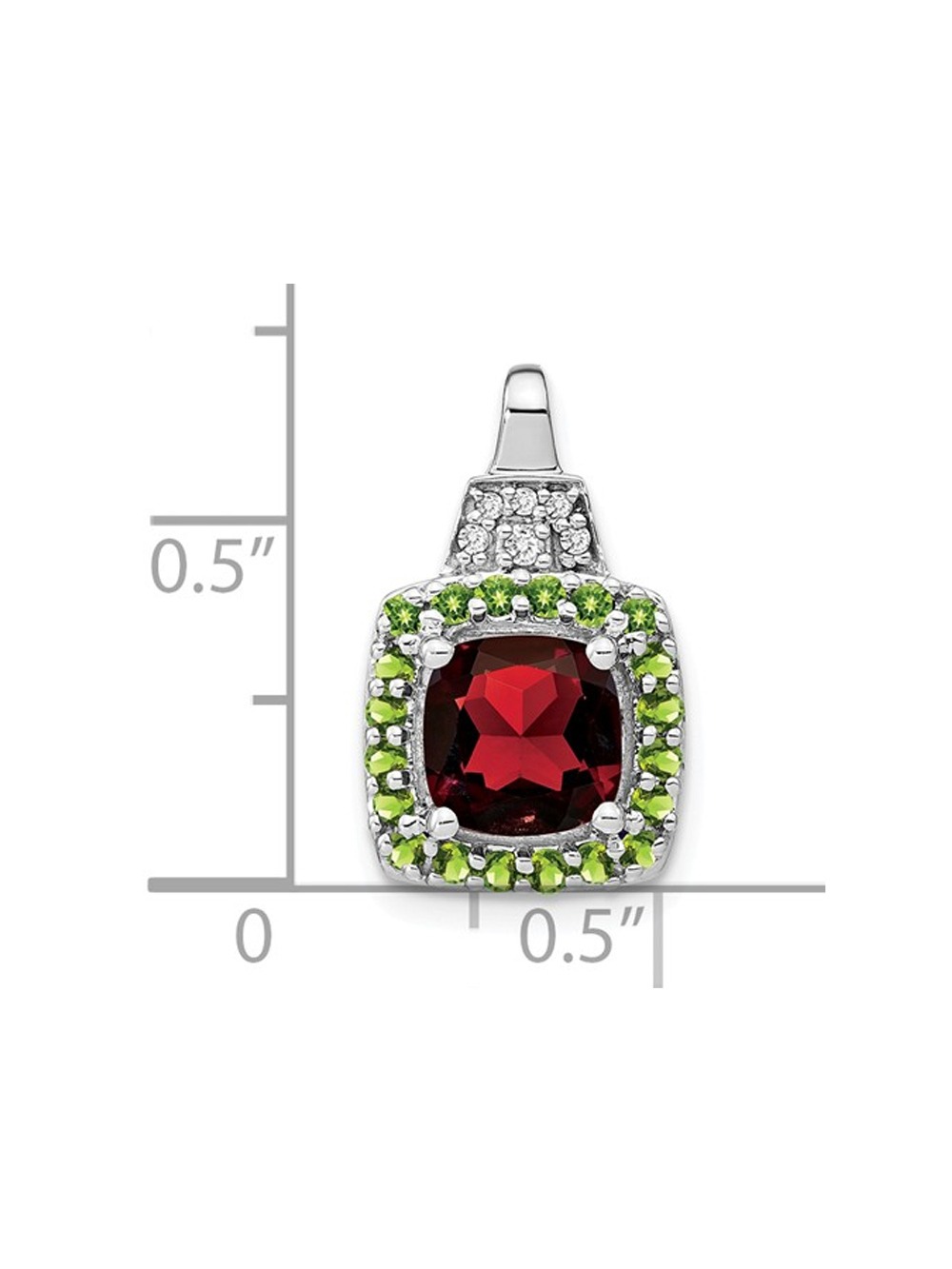 1.30 Carat (Ctw) Garnet and Peridot Pendant Necklace in 14K White Gold with Chain