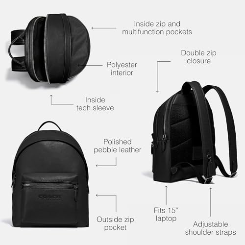 COACH Charter Backpack in Refined Pebbled Leather, Black,