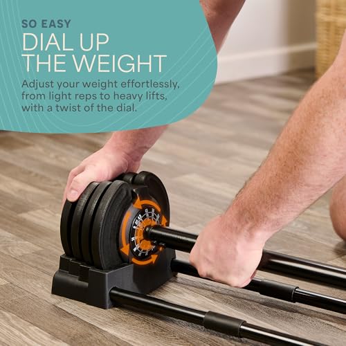 Lifepro Adjustable Dumbbells Set - 5in1-15lb 25lb 43lb 55lb weights Set & Single with Rack - Quick Adjust, Secure Grip
