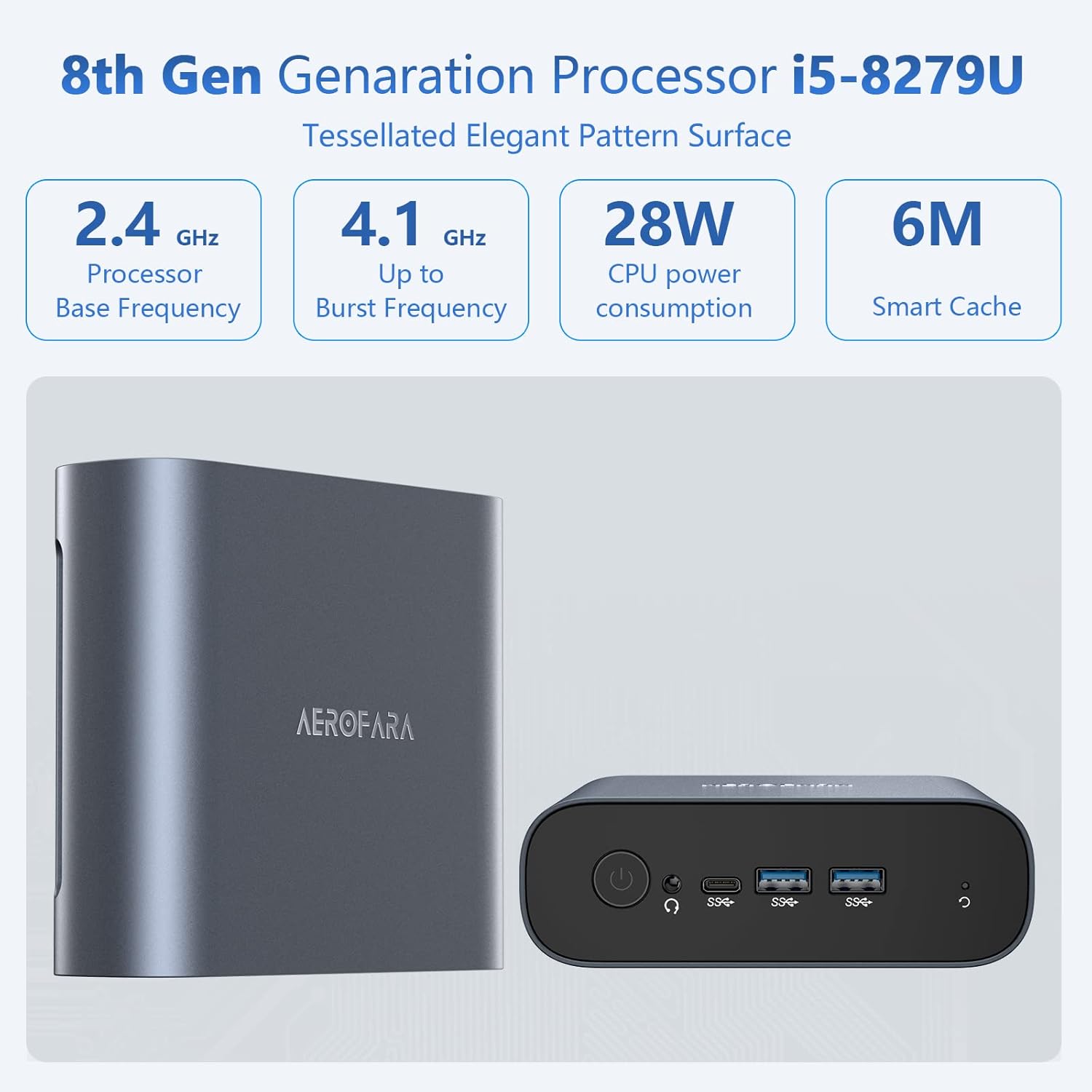Mini PC Windows 11 Pro, New 4 Core 8th Gen i5-8279U (Up to 4.1GHz), 8G RAM 256G SSD, Smart Cache, Mini Computers 4K 60Hz Dual HDMI, Gigabit Ethernet