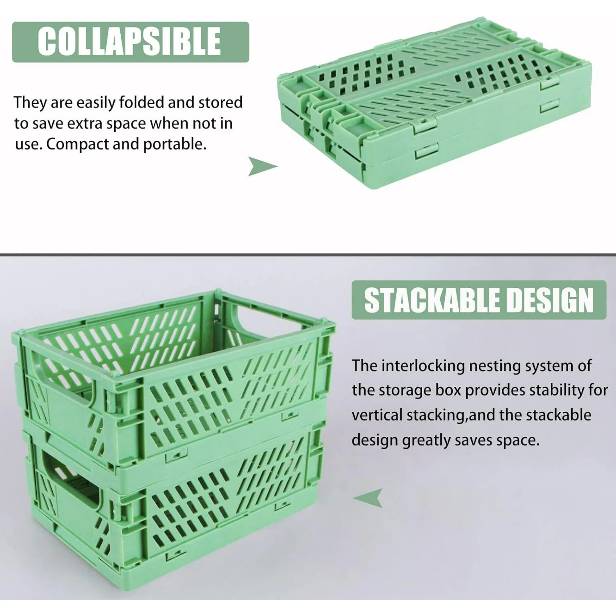 WarmHaven 2-Pack Mini Foldable Plastic Baskets for Organizing and Storage