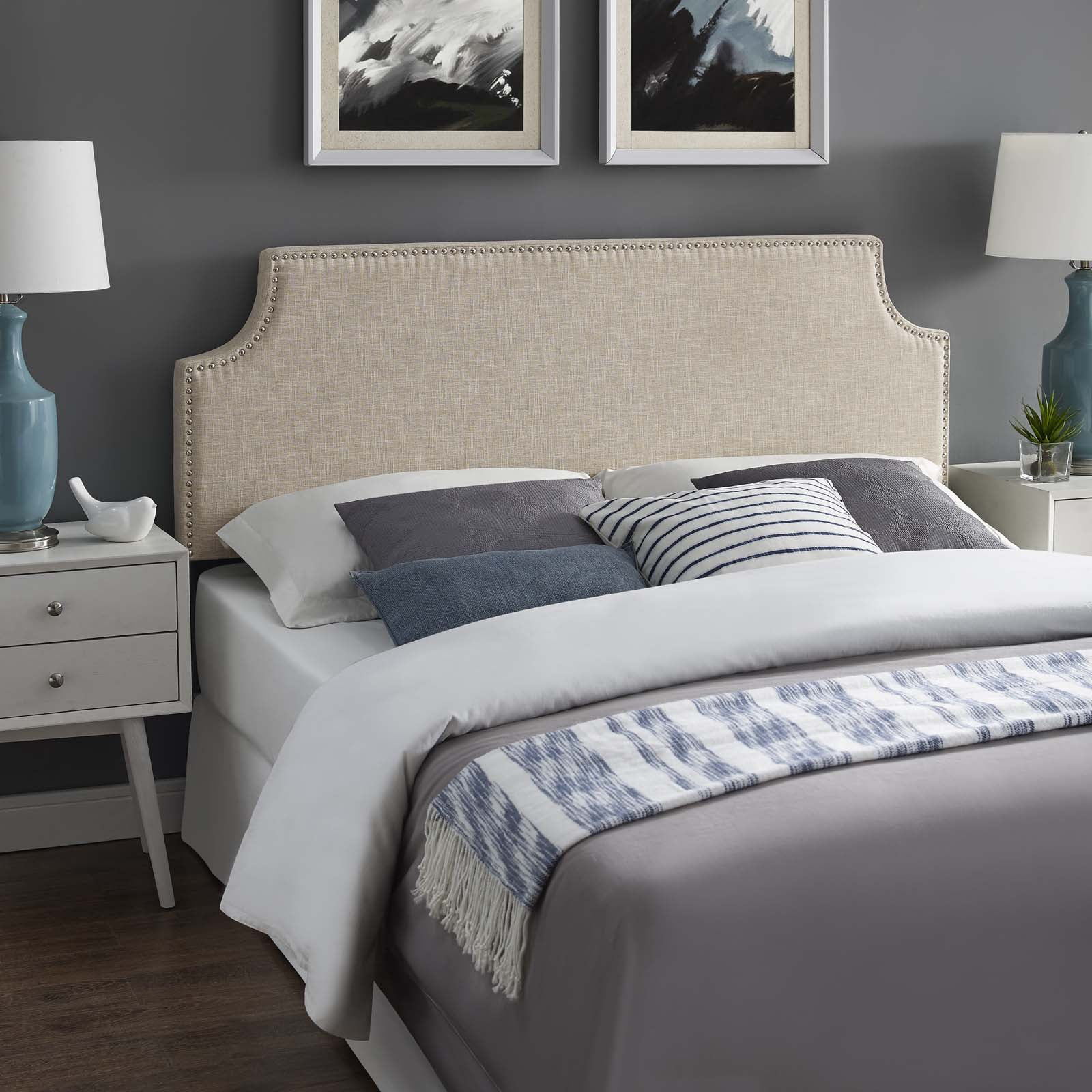 Modway Laura Queen Upholstered Fabric Headboard in Beige