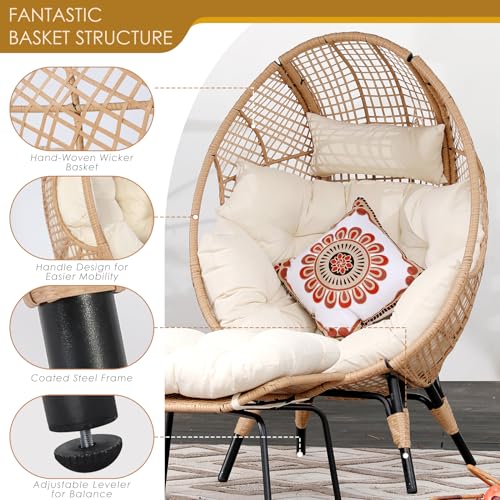 NICESOUL Egg Chair Indoor Outdoor, Large Egg Lounge Chair w/Ottoman, Oversized Comfy Cushioned Brid Cage Seat 440lbs