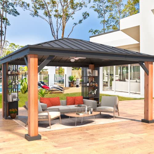 EROMMY 12'x20' Hardtop Gazebo Double Roof Galvanized Steel Canopy Outdoor Aluminum Frame Permanent Metal Pavilion with Netting and Curtains for Patio