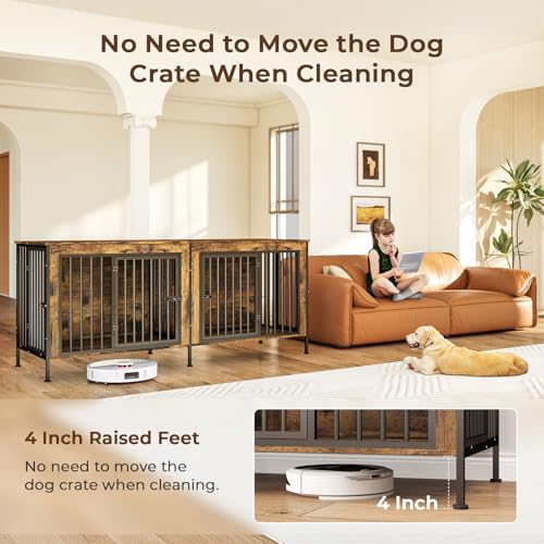 78 Inch Dog Crate Furniture for 2 Dogs,Extra Large Double Dog Kennel Furniture with Removable Divider, XXL Thick Wooden Dog Cage TV Stand
