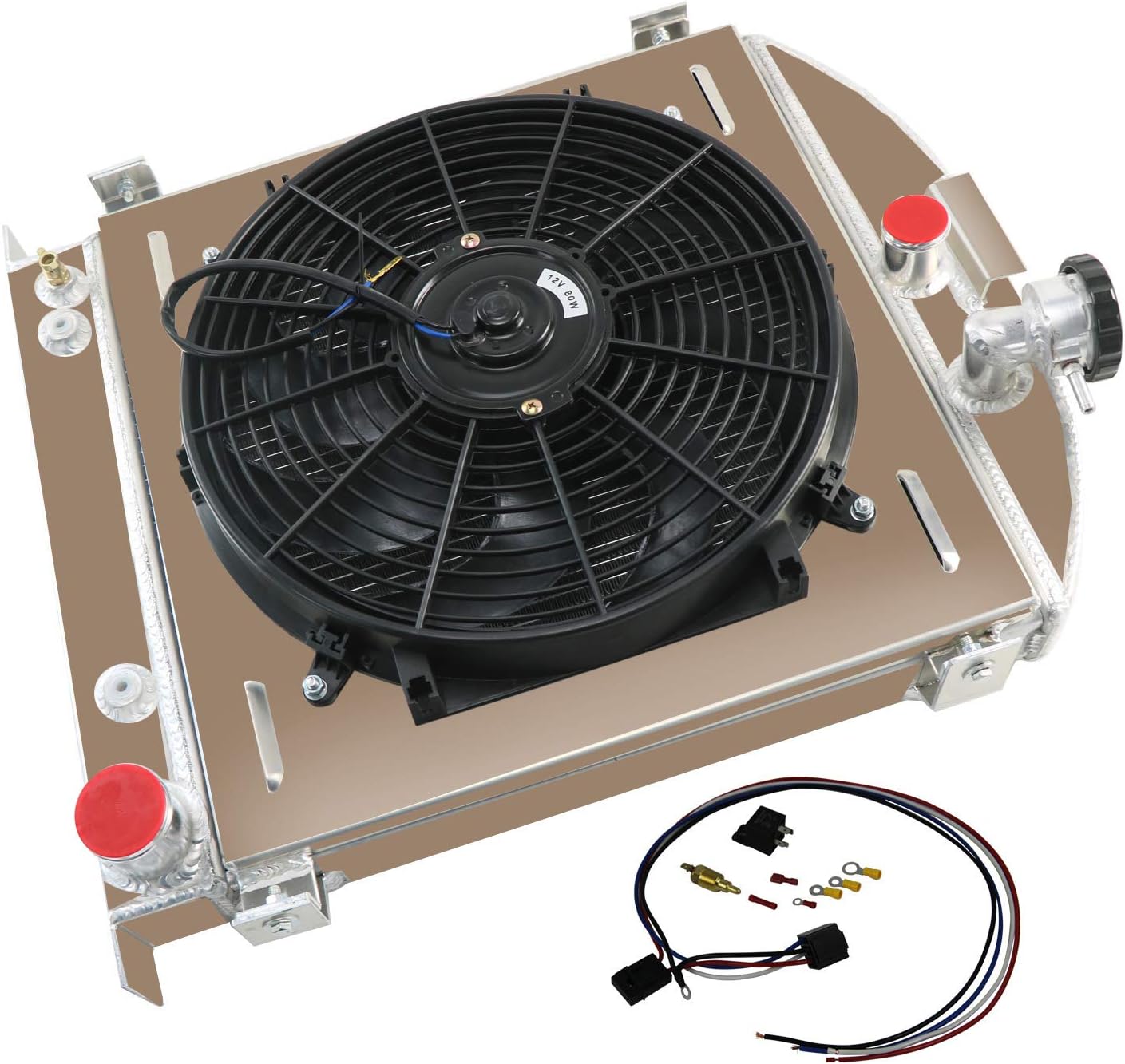 ReadyCool 3 Row All Aluminum Radiator+Shroud fan+Relay for 1930-1931 Ford Model A Chevy V8