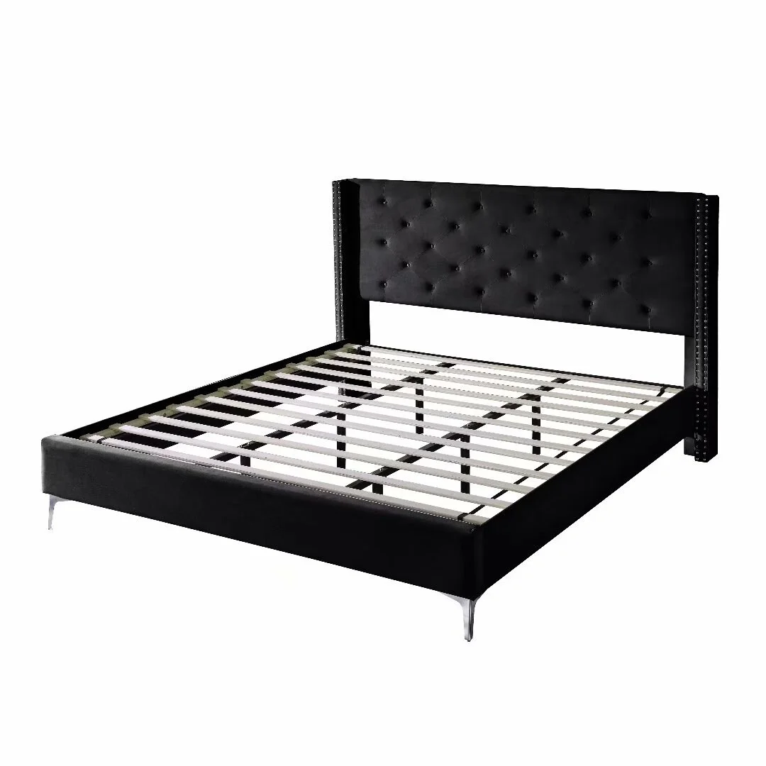 Morden Fort King Size Upholstered Platform Bed Frame/ Velvet Black