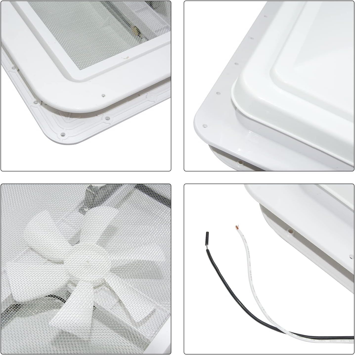 14" RV Vent Fan RV Trailer Roof Vent Complete 12 Volt FAN Trailer Universal White Lid Roof Vent w/ White Lid and Interior Garnish for Camper
