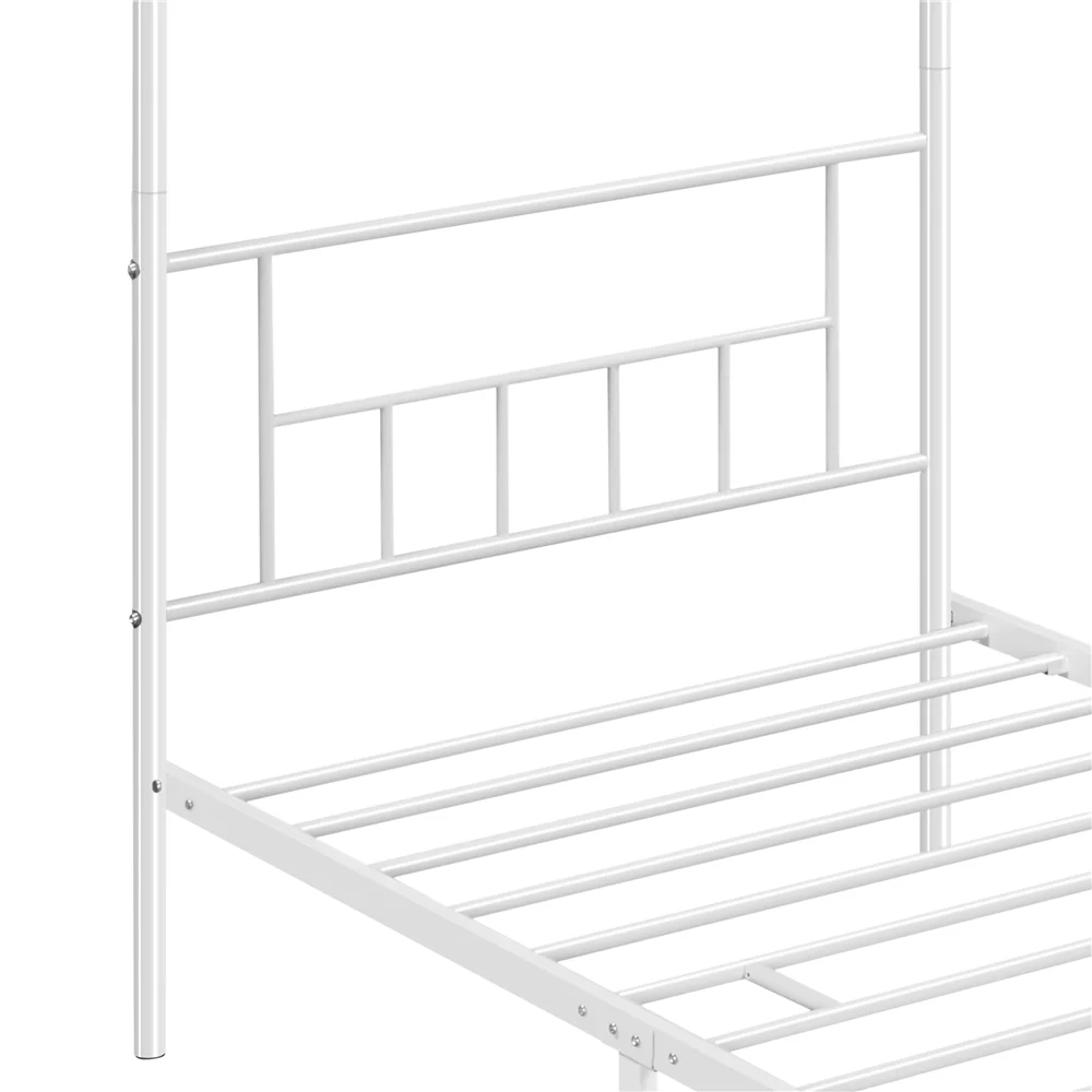 Easyfashion Juno Metal Canopy Bed Frame Four Poster Bed with Headboard and Footboard, White, Twin