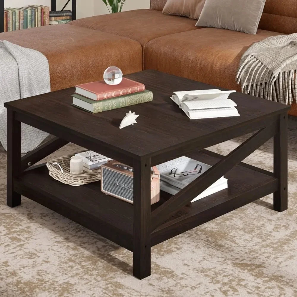 Wood Living Room Table Industrial Small Farmhouse Cocktail Table Coffee Tables for Living Room Furniture Espresso Serving Center