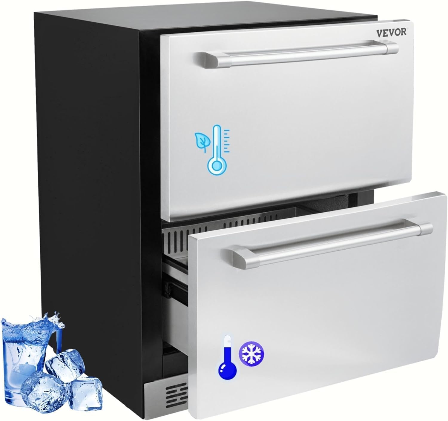 VEVOR 24 inch Undercounter Refrigerator, 2 Drawer Refrigerator with Different Temperature, 4.87 Cu.ft. Capacity
