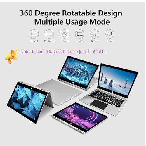 Windows Laptop, 2 in 1 with Touchscreen,11.6 inch FHD Windows 11 Laptops Computer,4GB RAM,256GB SSD Storage