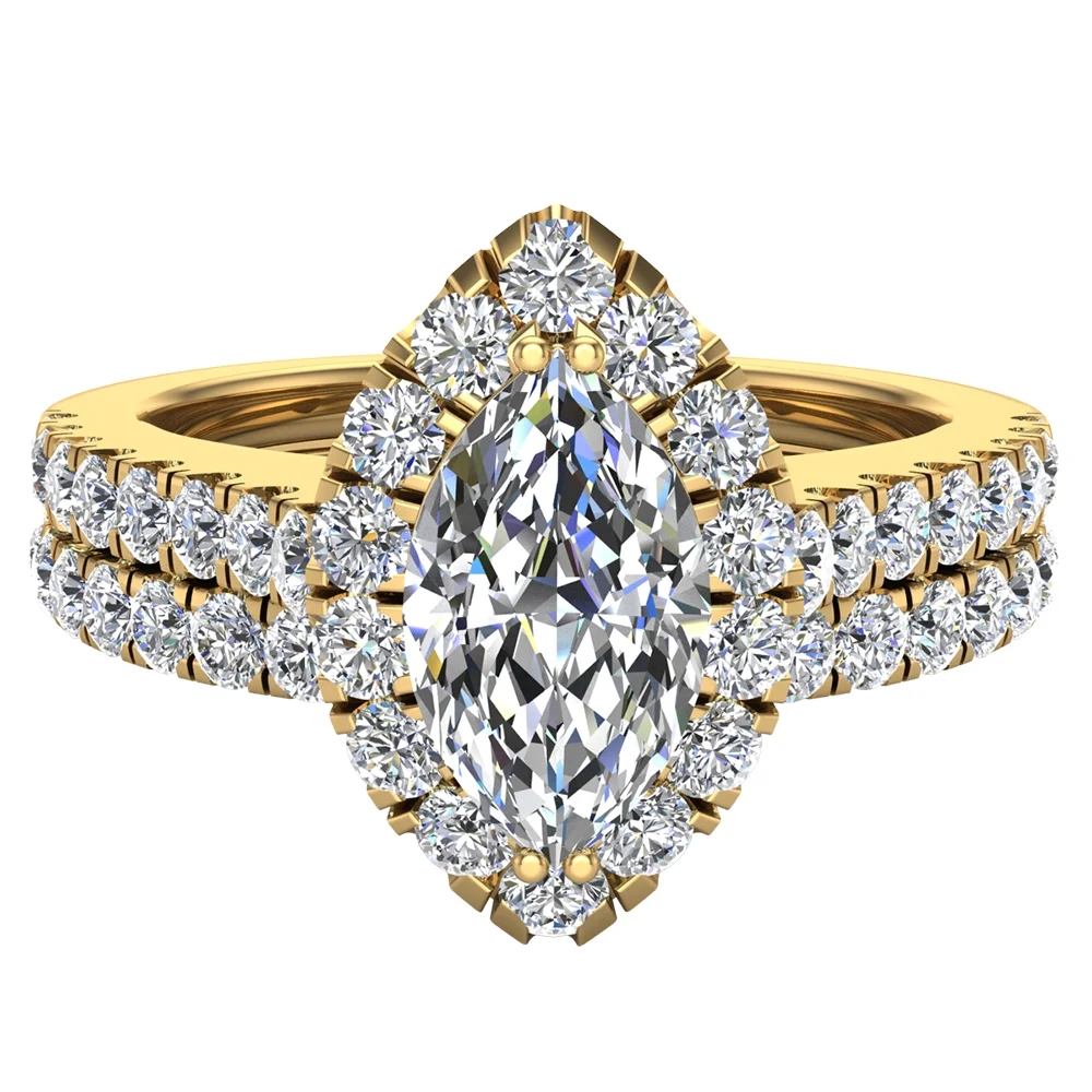 Marquise Cut Halo Diamond Wedding Ring Set 1.25 CT 14K Gold (F,VS1)