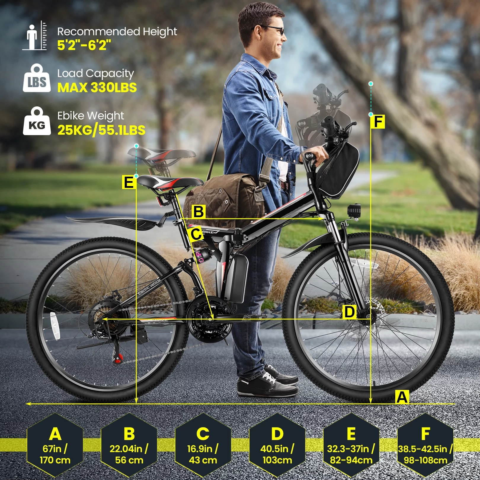 Gocio Adult Electric Bicycles Foldable Ebike, 500W 26" Electric Commuter Bicycle, 48V Battery, Full Suspension, Folding Electric Mountain Bike