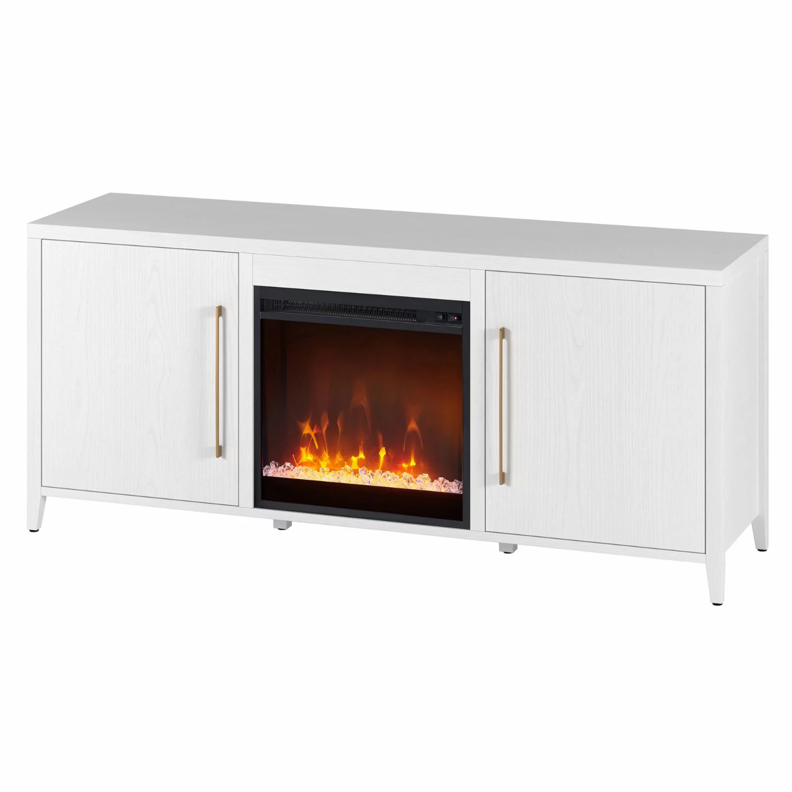 Evelyn&Zoe Jasper Rectangular TV Stand with Crystal Fireplace for TV's up to 65", White