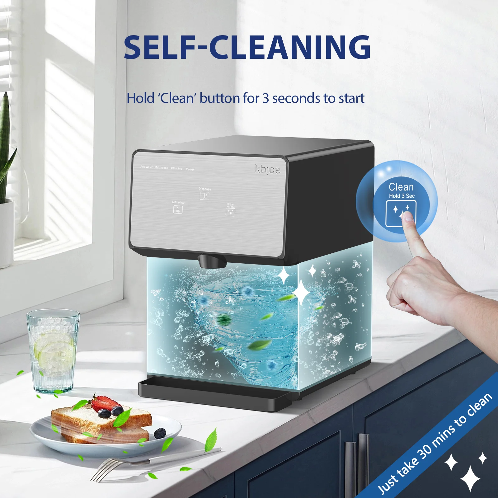 KBICE 3.0 Self Dispensing Countertop Nugget Ice Maker, Crunchy Pebble Ice Maker with Water Tank