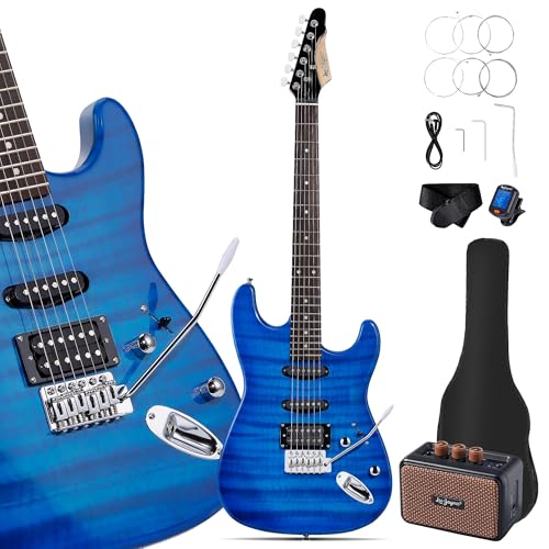 Leo Jaymz 39" Full Size ST Style Electric Guitar Starter Kit with SSH Pickup, 5W Portable Amp, Tuner, Gig Bag, Strap & Accessories (Violet Ocean)