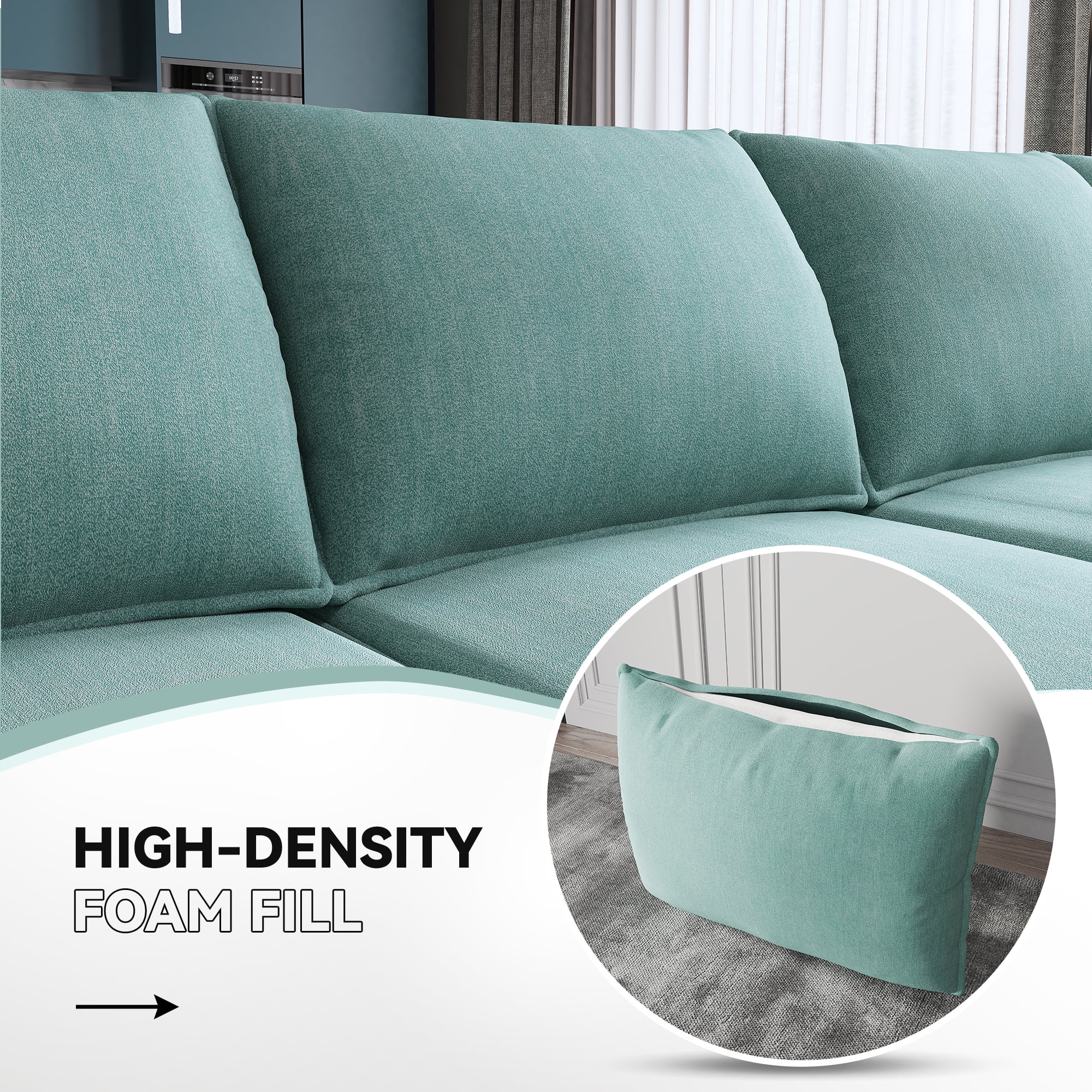 HONBAY Modern Convertible 6 Pieces Fabric Sleeper Sectional Couch Sofa Bed with Storage Ottomans, Aqua Blue - Curated Treasures Market