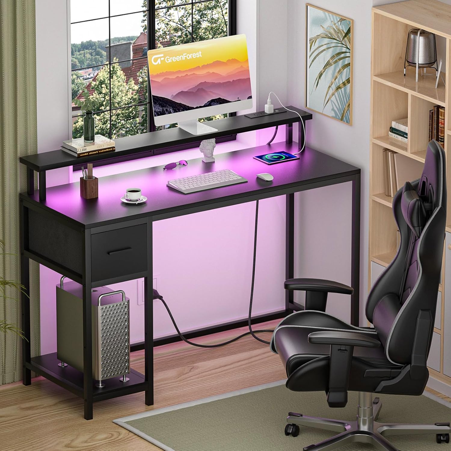 GreenForest Folding Desk and Computer Desk with Drawers