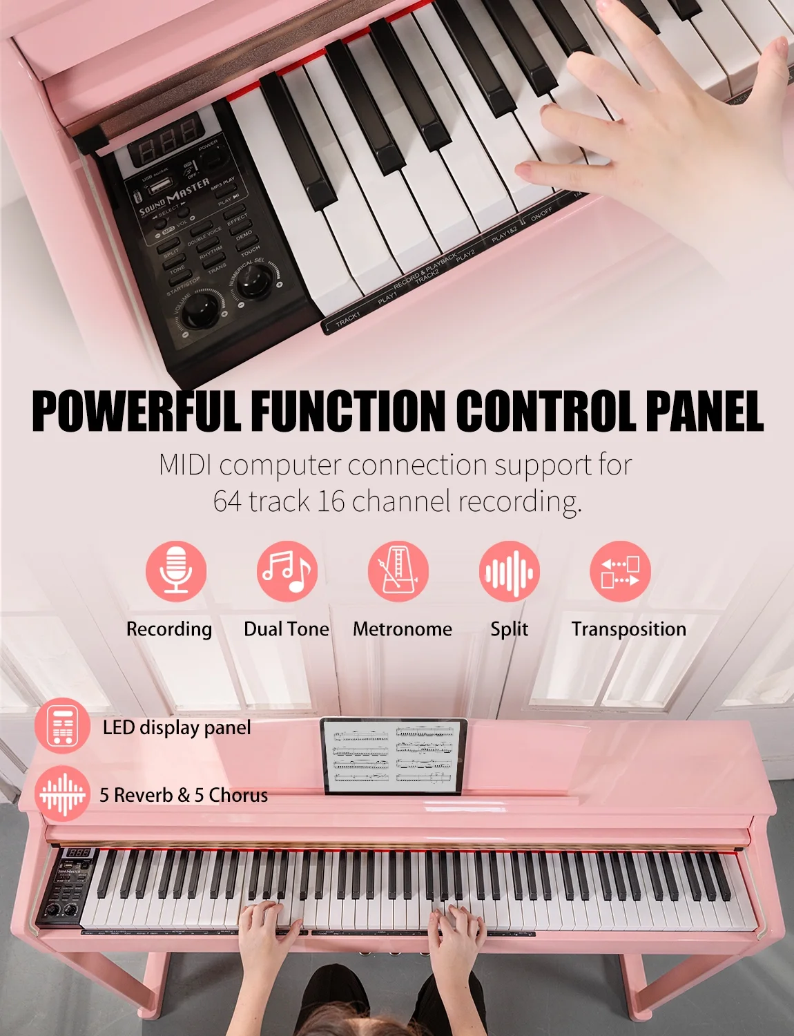 UMP-100 88 Key Weighted Keyboard Piano with Furniture Stand｜Power Adapter｜Triple Pedal & MIDI Connecting