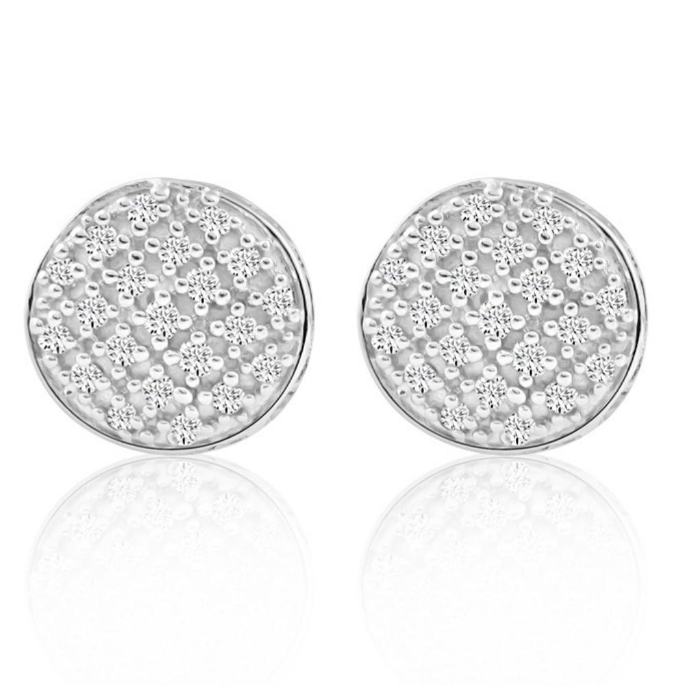 Pompeii3 Pave Diamond Round Studs Screw Back Earrings White or Yellow Gold 7mm Wide