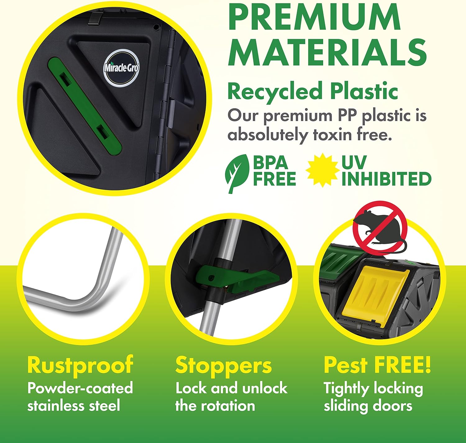 Dual Chamber Compost Tumbler – Easy-Turn, Fast-Working System – All-Season, Heavy-Duty, High Volume Composter with 2 Sliding Doors