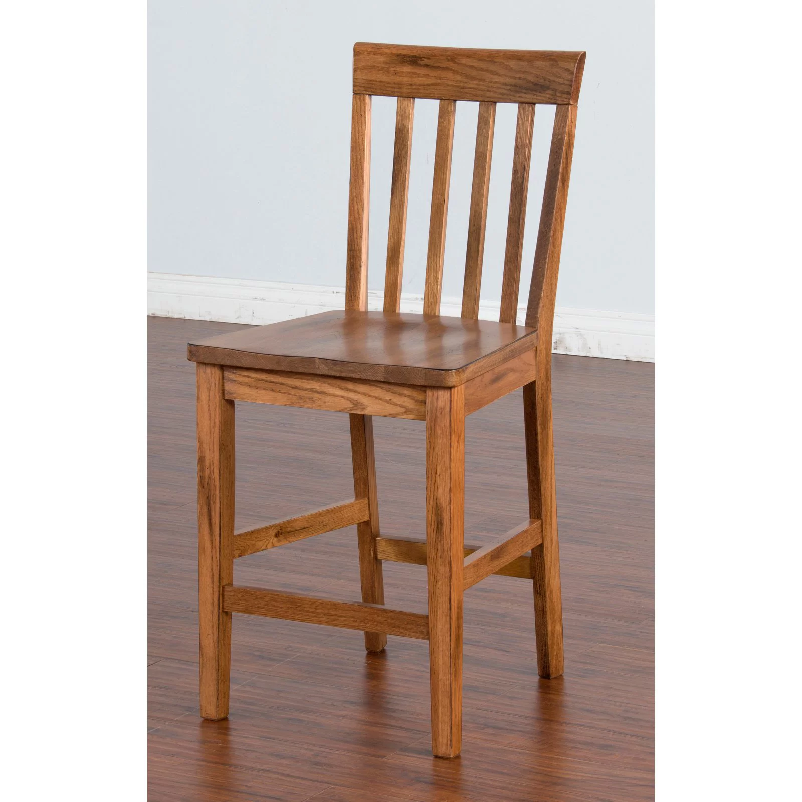 Sunny Designs Sedona 24" Wood Slatback Barstool with Wooden Seat in Rustic Oak