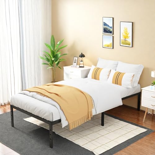 Full Size Bed Frame, 14 Inch Metal Platform Bed with Iron-Art Headboard & Footboard, Classic Bed Frame with Heavy Duty Metal Slats Support