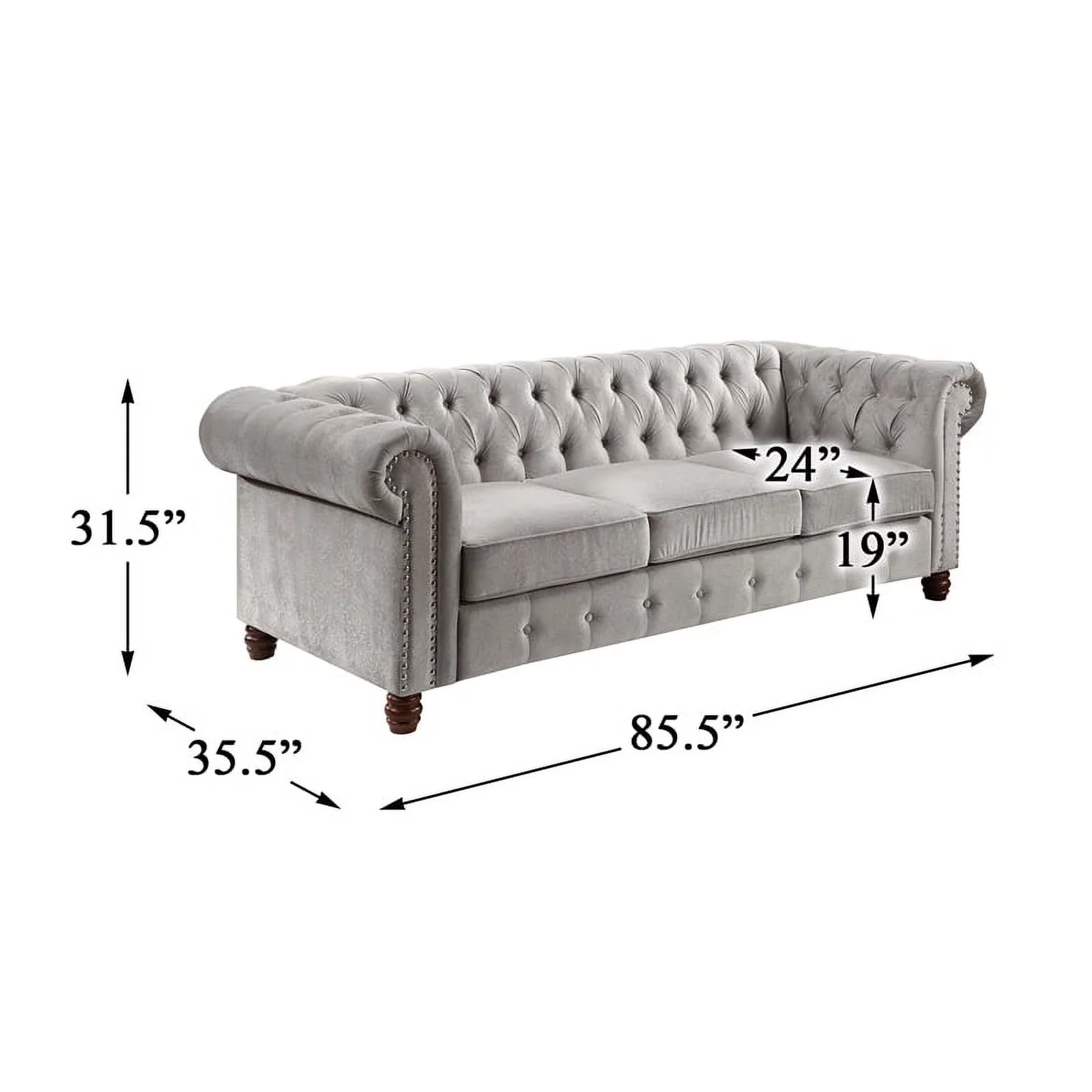 Lexicon Welwyn Velvet Chesterfield Sofa in Gray