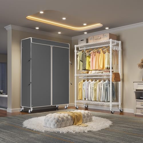 VIPEK R2C Medium Rolling Garment Rack with Cover Heavy Duty Clothes Rack Adjustable Clothing Rack for Hanging Clothes Portable Closets with Double