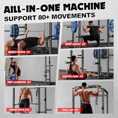 C1-V4 Power Cage, 2000LBS Squat Rack with LAT Pulldown, Multi-Function Weight Cage Strength Training Machine