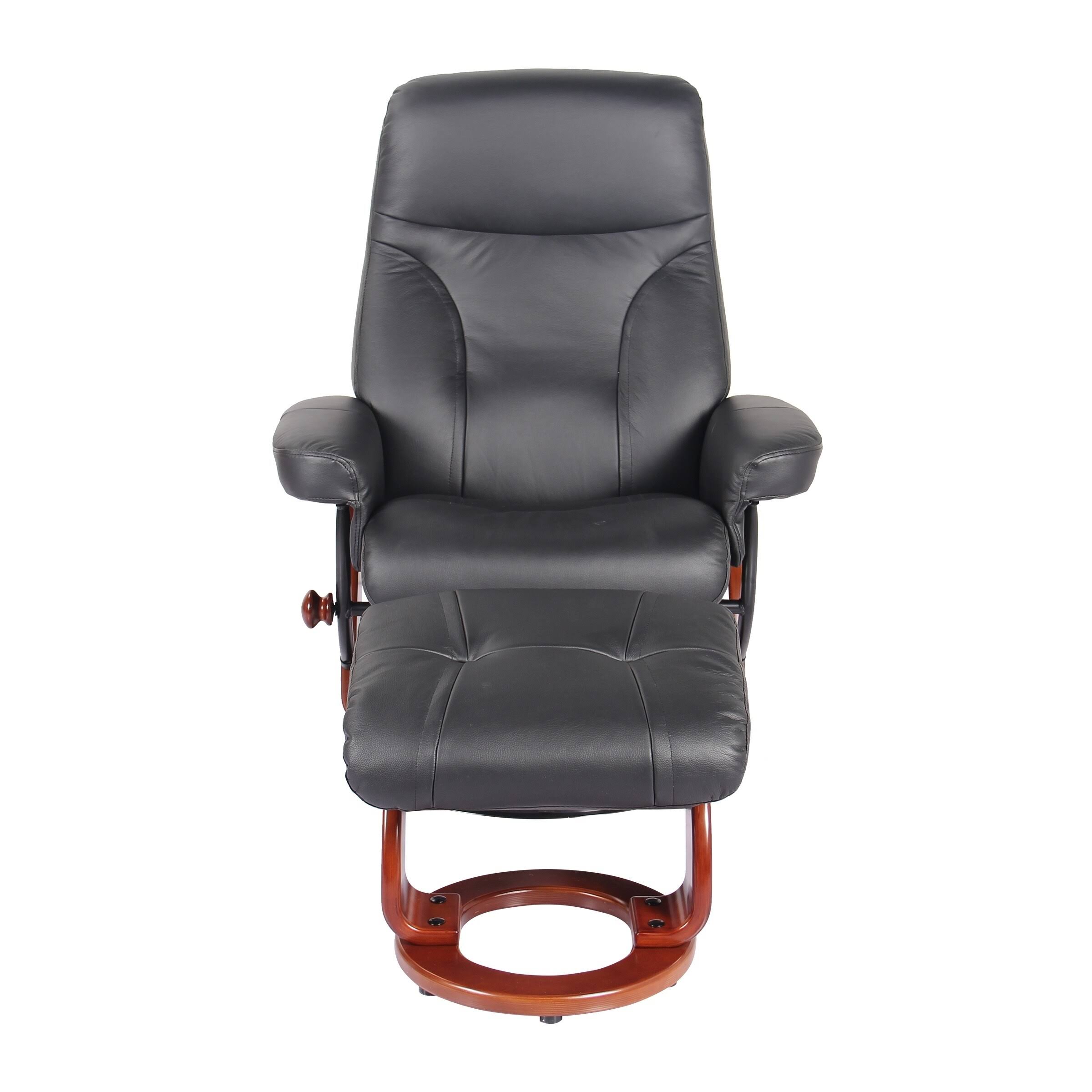 Almond Leather Recliner and Ottoman (Taupe)