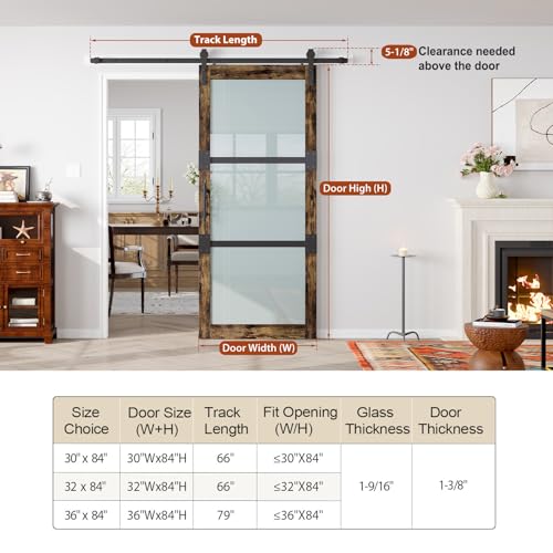 Fredbeck Double 36x84 Frosted Glass Barn Doors Aluminum Frame and 13.2ft Hardware Kit Included