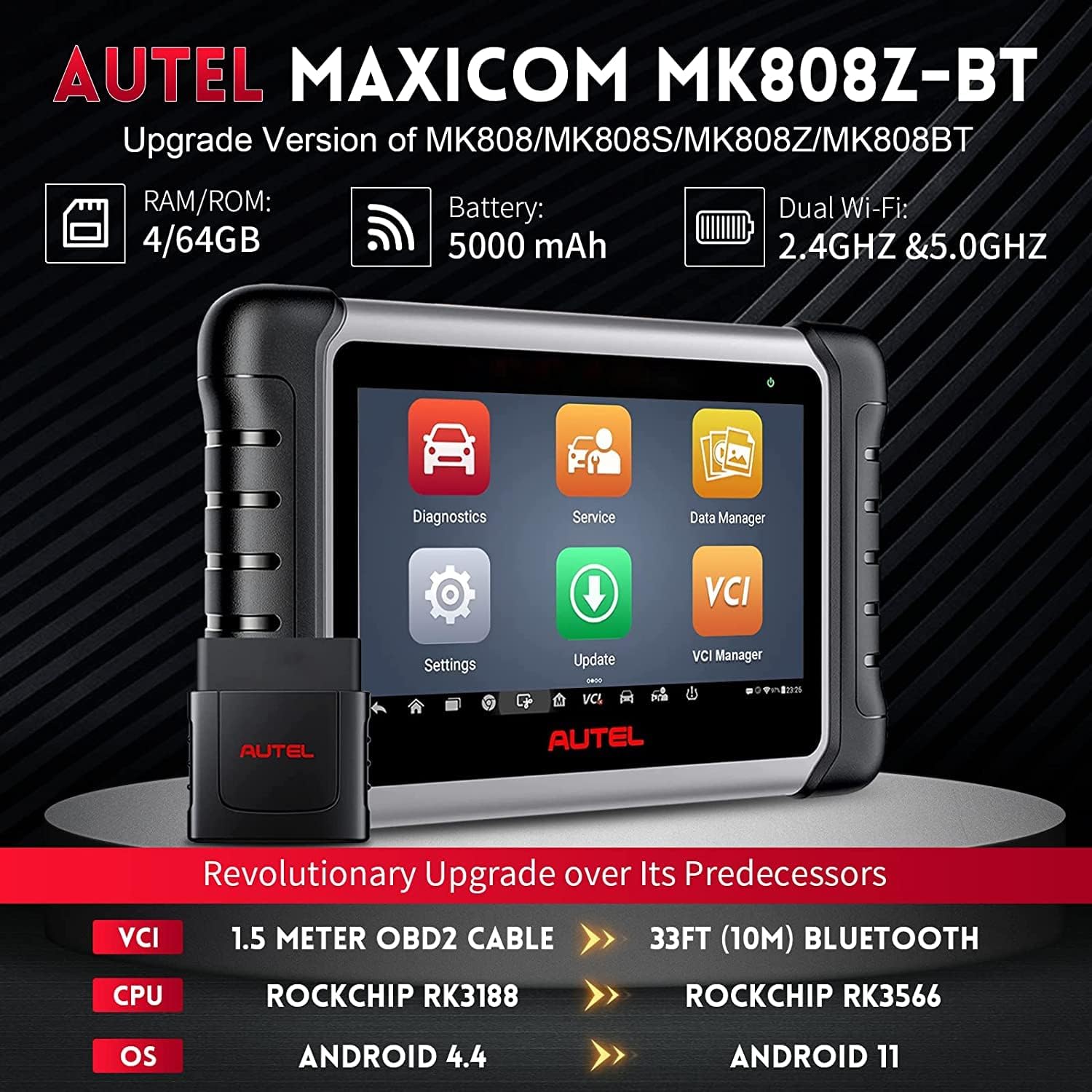Autel Scanner MaxiCOM MK808Z-BT with Non-OBDII Adapter Kit, 2023 New Bidirectional Scanner, Upgrade of MaxiCheck MX808 MK808 MK808S MK808BT