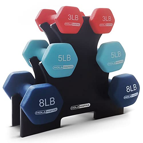 HolaHatha Neoprene Dumbbell Free Hand Weight Set with Rack, Ideal for Home Exercises to Gain Tone and Definition