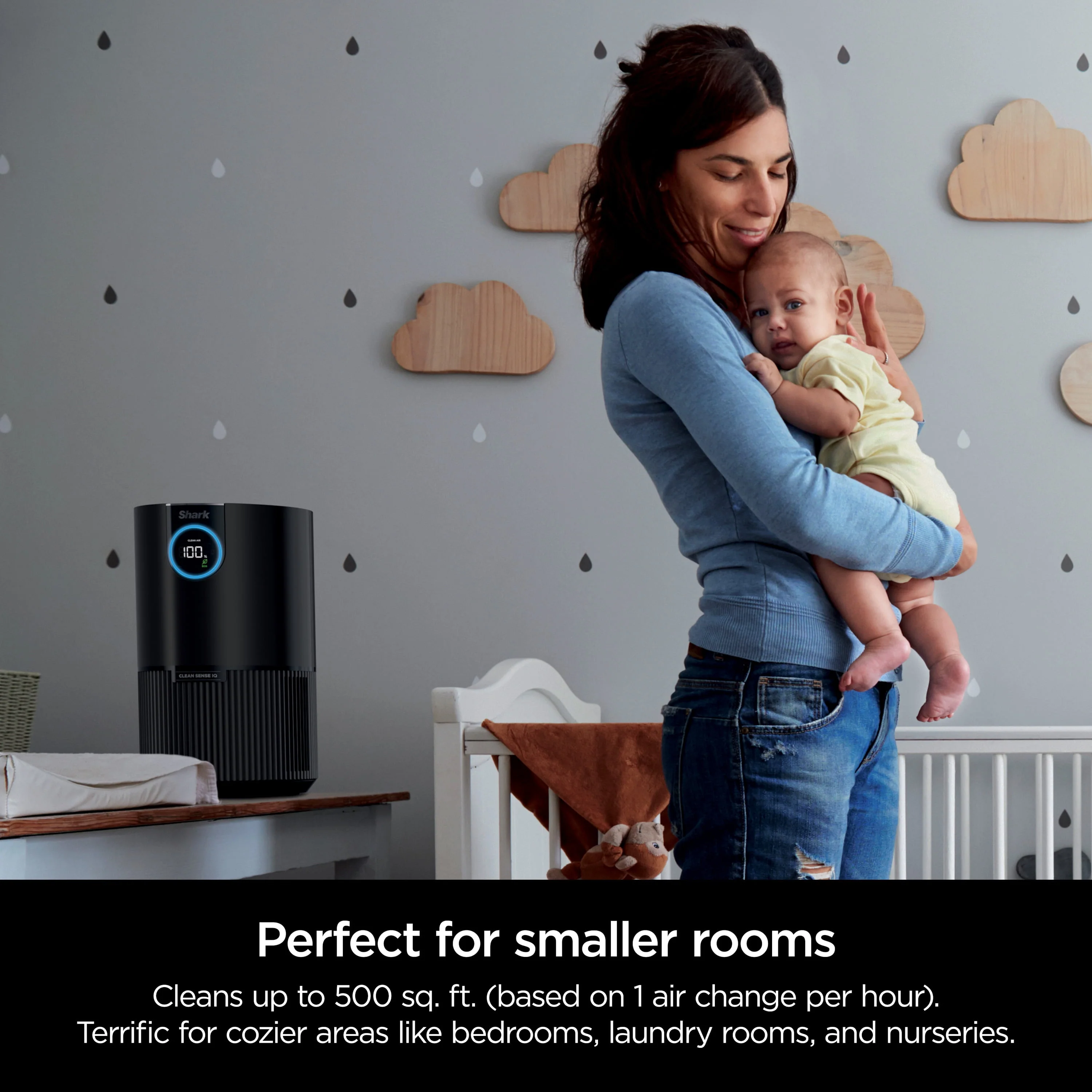 Shark Air Purifier with Nanoseal HEPA, Cleansense IQ, Odor Lock, Cleans up to 500 Sq. Ft, Charcoal Grey, HP100