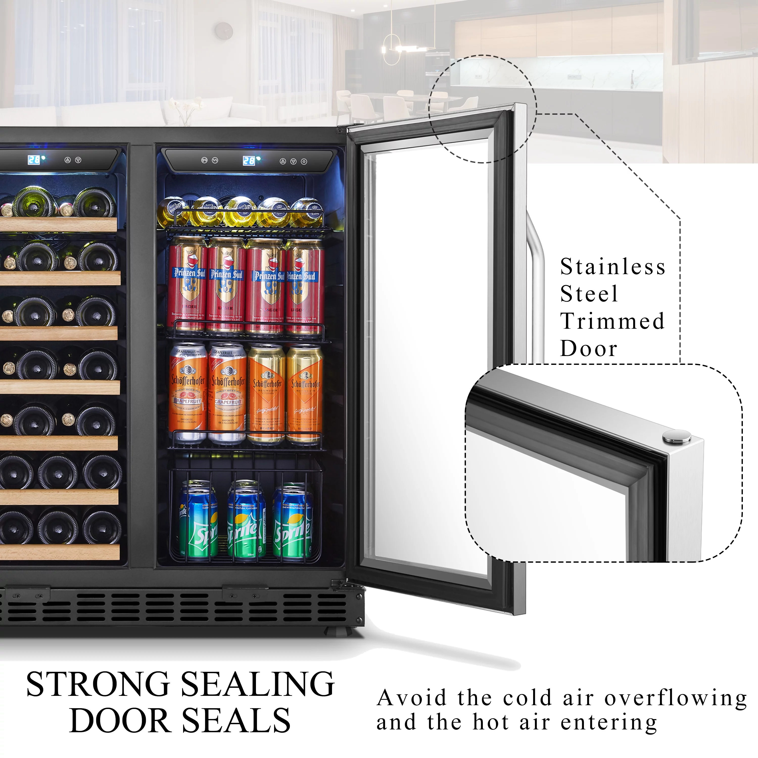 Lanbo 70 Can 33 Bottle Under Counter Dual Zone Wine Refrigerator and Beverage Cooler 30 inch Width