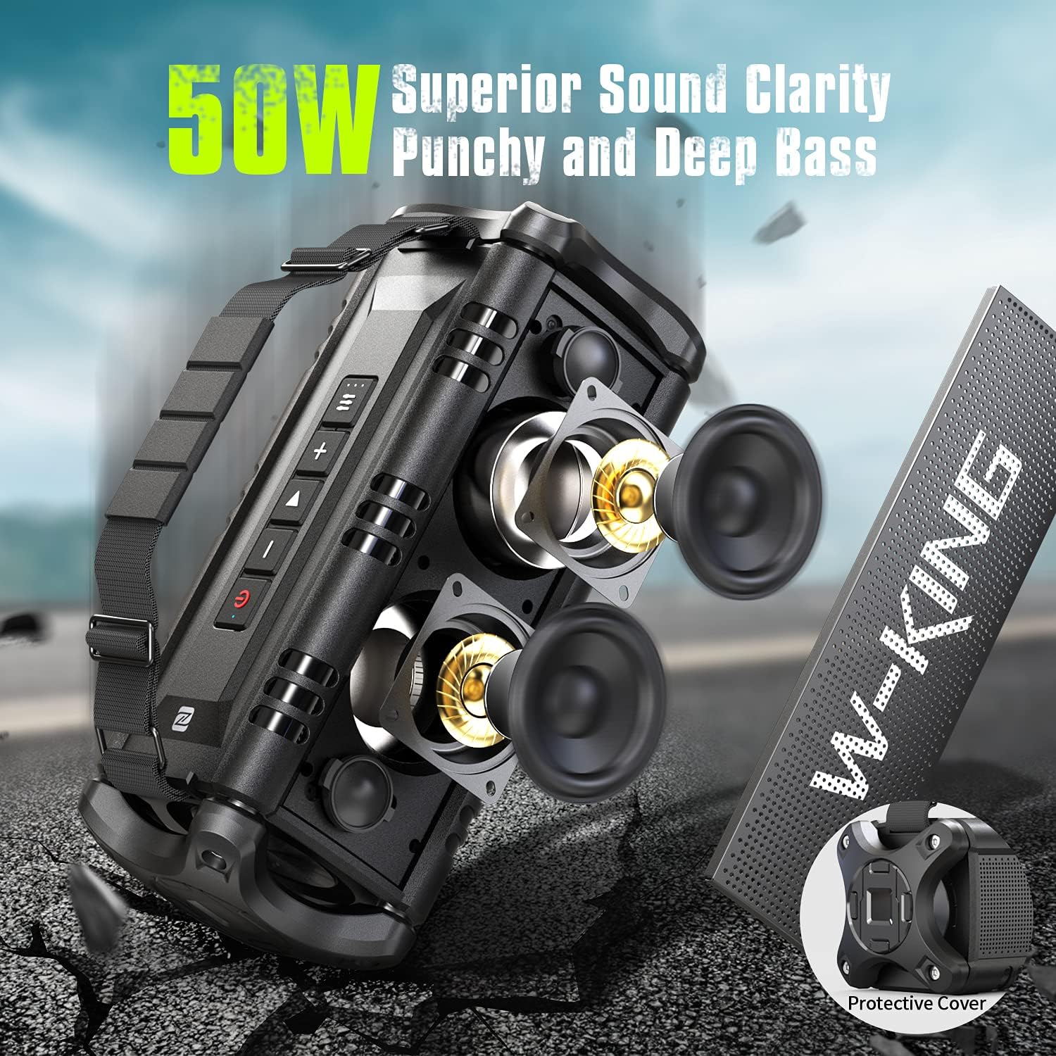 Bluetooth Speaker, W-KING 50W Powerful Bluetooth Speaker Loud IPX6 Waterproof