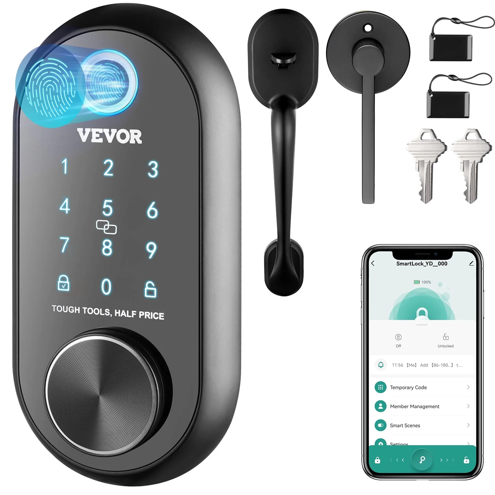 SKYSHALO Smart Lock, 5 in 1 Keyless Entry Door Lock, Fingerprint App Remote Control Electronic Deadbolt Keypad Door Lock, Bluetooth Smart Lock