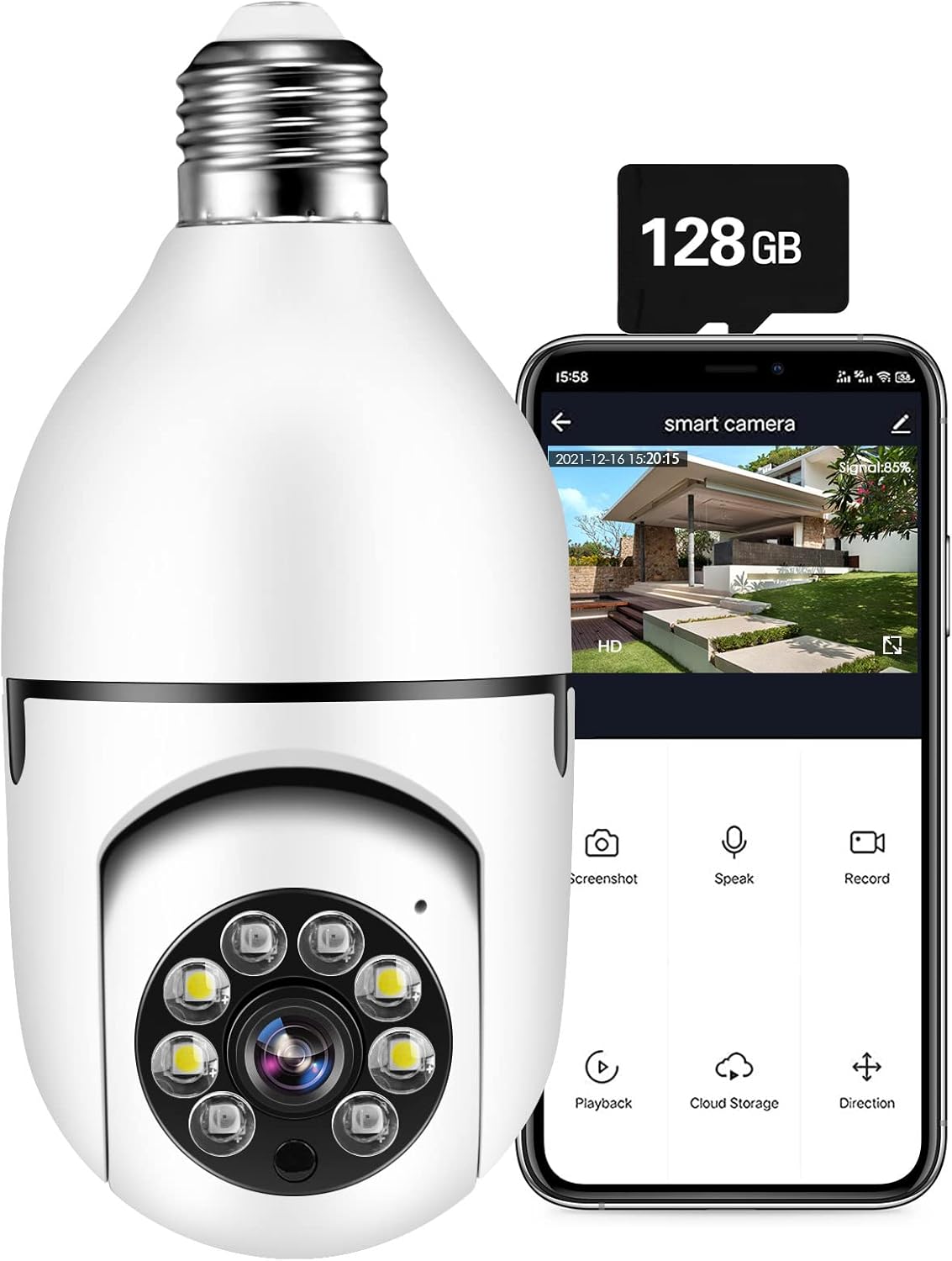 WiFi Light Bulb Camera - 1080P Pan Tilt Wireless 2.4Ghz 360 Degree E27 Panoramic IP Camera