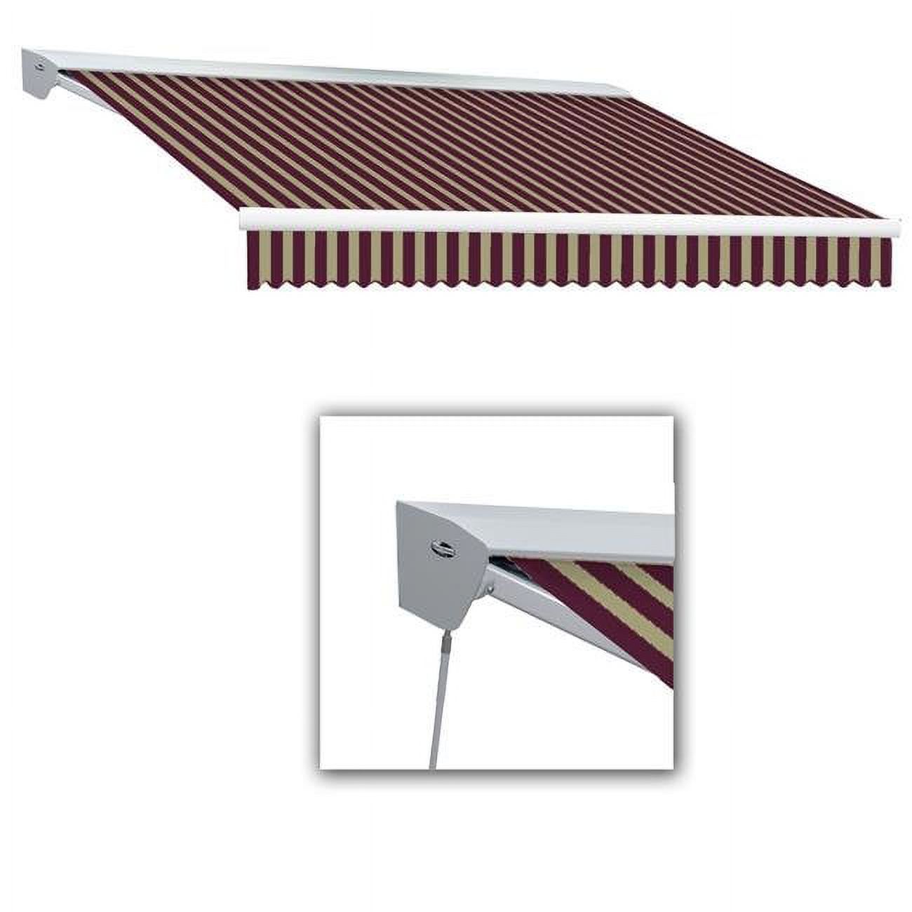Awntech  24 ft. Destin with Hood Left Motor & Remote Retractable Awning, Burgundy & Tan - 120 in.