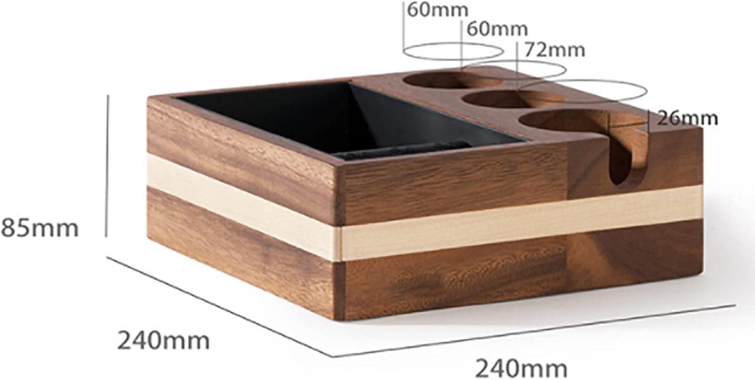 Wooden Espresso Knock Box, 4 in One 58mm Tamper Holder with Card Slot Design & Removable Grounds Box, Make Your Desktop Neat & Consistent, for Tamper