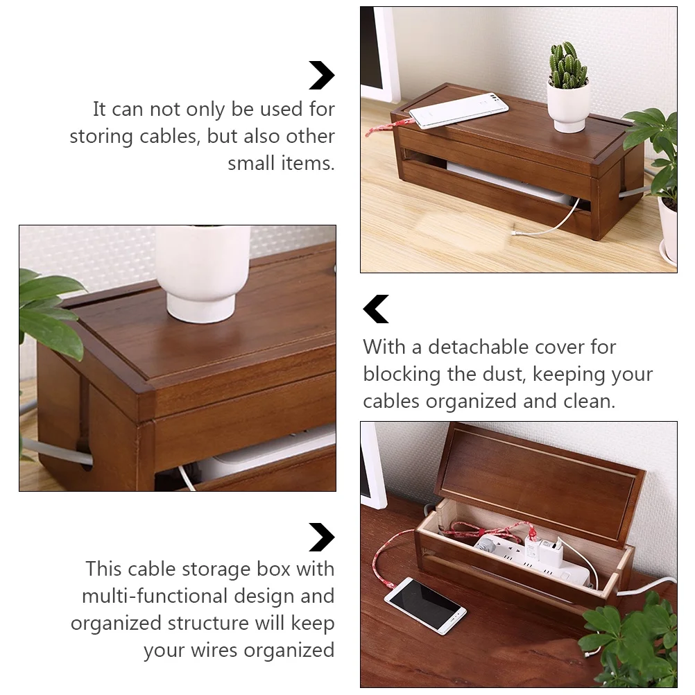 Solid Wood Wiring Box Socket Organizer Electronics Cable The Wire Coffee